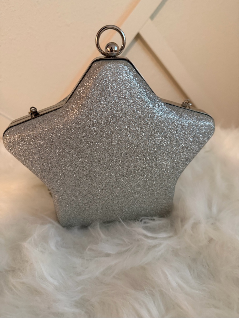 Silver Star Glitter Evening Clutch